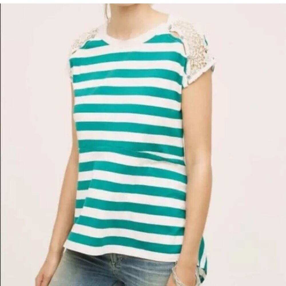 Anthropologie Little Yellow Green Striped Top